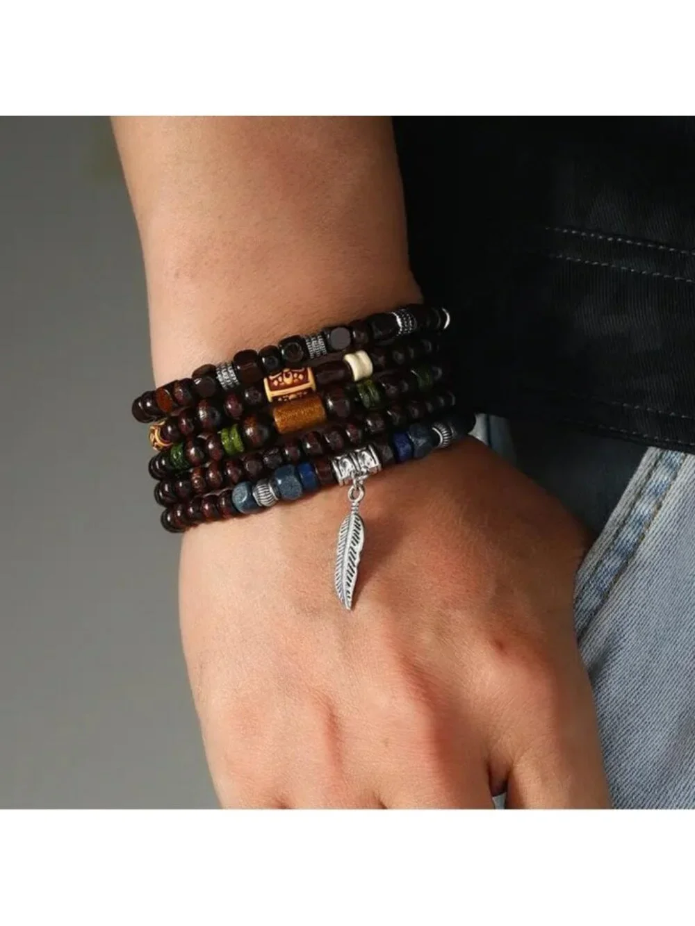32 Pcs Adjustable Wooden Beaded Bracelets Set for Men - Meaningful Gift Idea